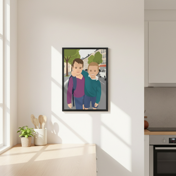Portræt i flad designstil baseret på et foto Portræt i flad designstil baseret på et foto