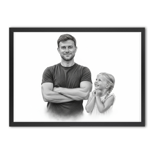 Fotomontage til et portræt i kultegningstil Fotomontage til et portræt i kultegningstil