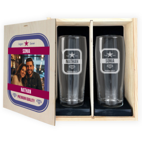 Gavesæt med 2 personlige ølglas med foto Gavesæt med 2 personlige ølglas med foto