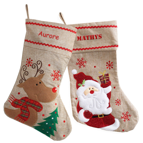 Personlig julesok med hør-look Personlig julesok med hør-look