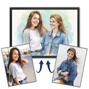 Foto montage til et akvarelportræt Foto montage til et akvarelportræt