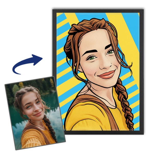 Pop art-tegneseriestilportræt efter et foto Pop art-tegneseriestilportræt efter et foto