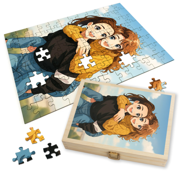 Puzzle af et foto omdannet til manga Puzzle af et foto omdannet til manga