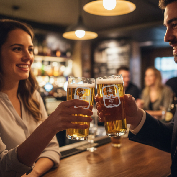 Sæt med 2 ølglas med personlig fornavn Sæt med 2 ølglas med personlig fornavn