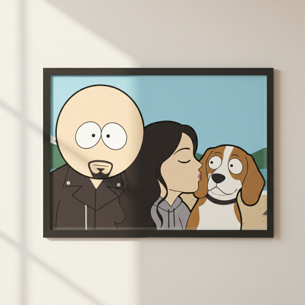 Karikatur i skæv tegneseriestil ud fra et foto Karikatur i skæv tegneseriestil ud fra et foto
