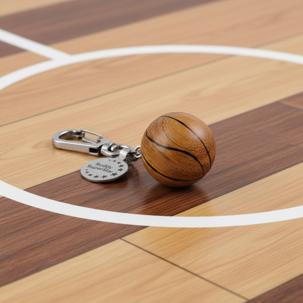 Træ-nøglering med basketball med personlig indgravering Træ-nøglering med basketball med personlig indgravering