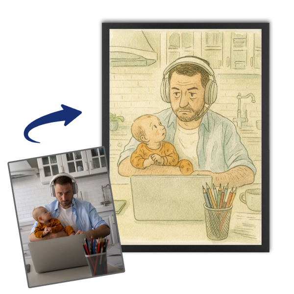 Karikatur i New York-tegneseriestil ud fra et foto Karikatur i New York-tegneseriestil ud fra et foto