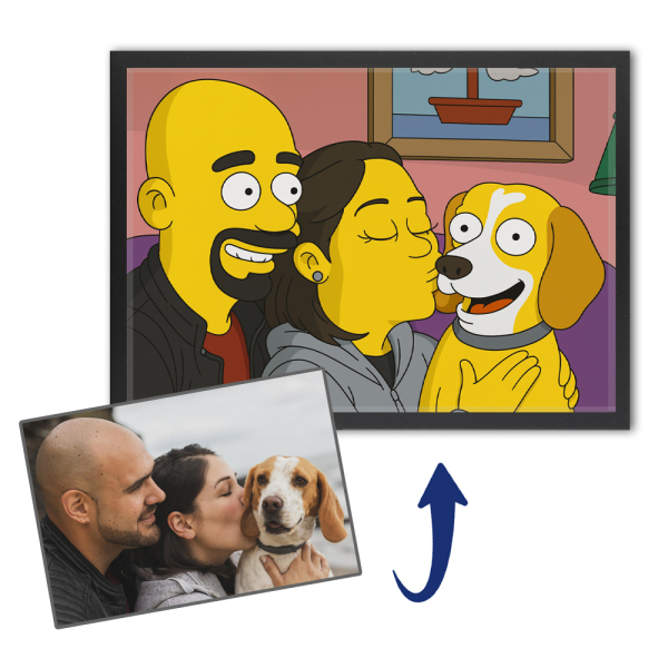Karikatur i gul tegneseriestil ud fra et foto Karikatur i gul tegneseriestil ud fra et foto