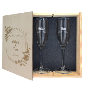 Gave�ske med 2 champagnegla Bryllup