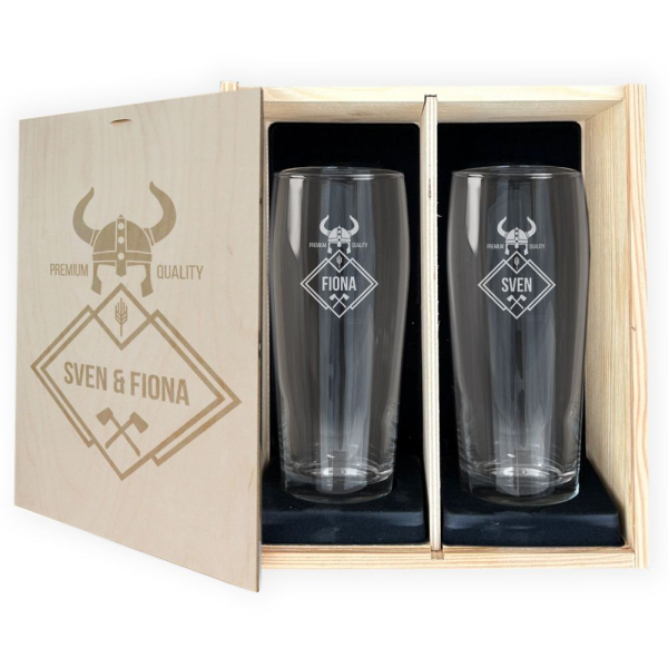 Gaves&aelig;t med 2 personlige viking-&oslash;lglas