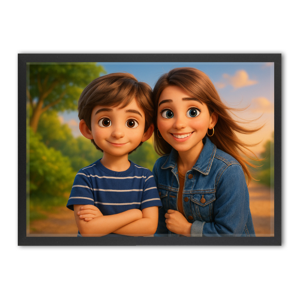 Fotomontage til et portr&aelig;t i stil med en 3D-animationsfilm