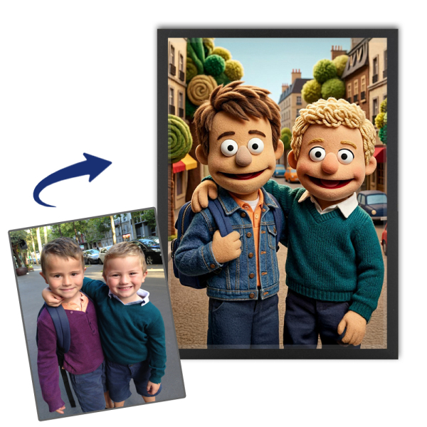 Portr&aelig;t i marionetstil ud fra et foto