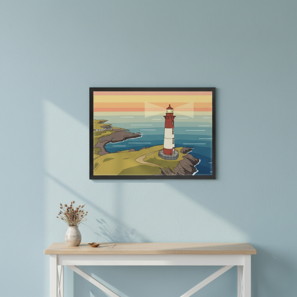 Landskab illustreret i flad design efter et foto