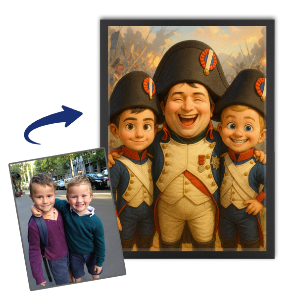 Portr&aelig;t p&aring; cartoon m&aring;de + historisk person baseret p&aring; et foto