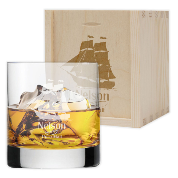 Indgraveret whiskyglas &Aring;bent Hav